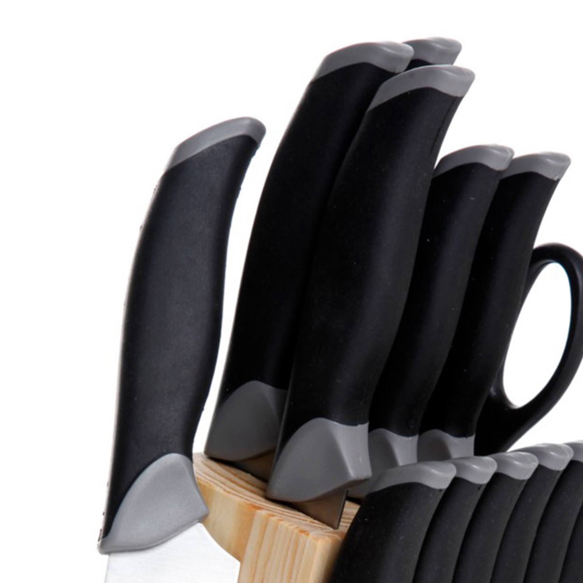 Oster Lindbergh 14 Piece Stainless Steel Cutlery Knife Set with Pine Wood Block